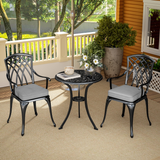Outsunny 3-Piece Cast Aluminium Bistro Set with Parasol Hole Table & Cushioned Chairs – Garden Patio Furniture, Black