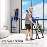 HOMCOM Adjustable Gravity Inversion Table with Safety Belt – Foldable Steel Frame Back Stretcher for Home, Blue