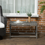 Outsunny Outdoor Coffee Table with Steel Frame & Woven Rattan-Effect Top – Garden Side Table, Grey