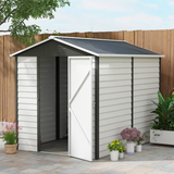Outsunny 9 x 6ft Galvanised Metal Garden Shed with Lockable Door and Window – Tool Storage, Grey and White