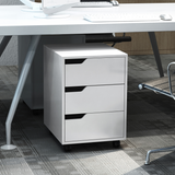 HOMCOM MDF Mobile File Cabinet with 3 Sliding Drawers and Locking Wheels – Home Office Storage, White