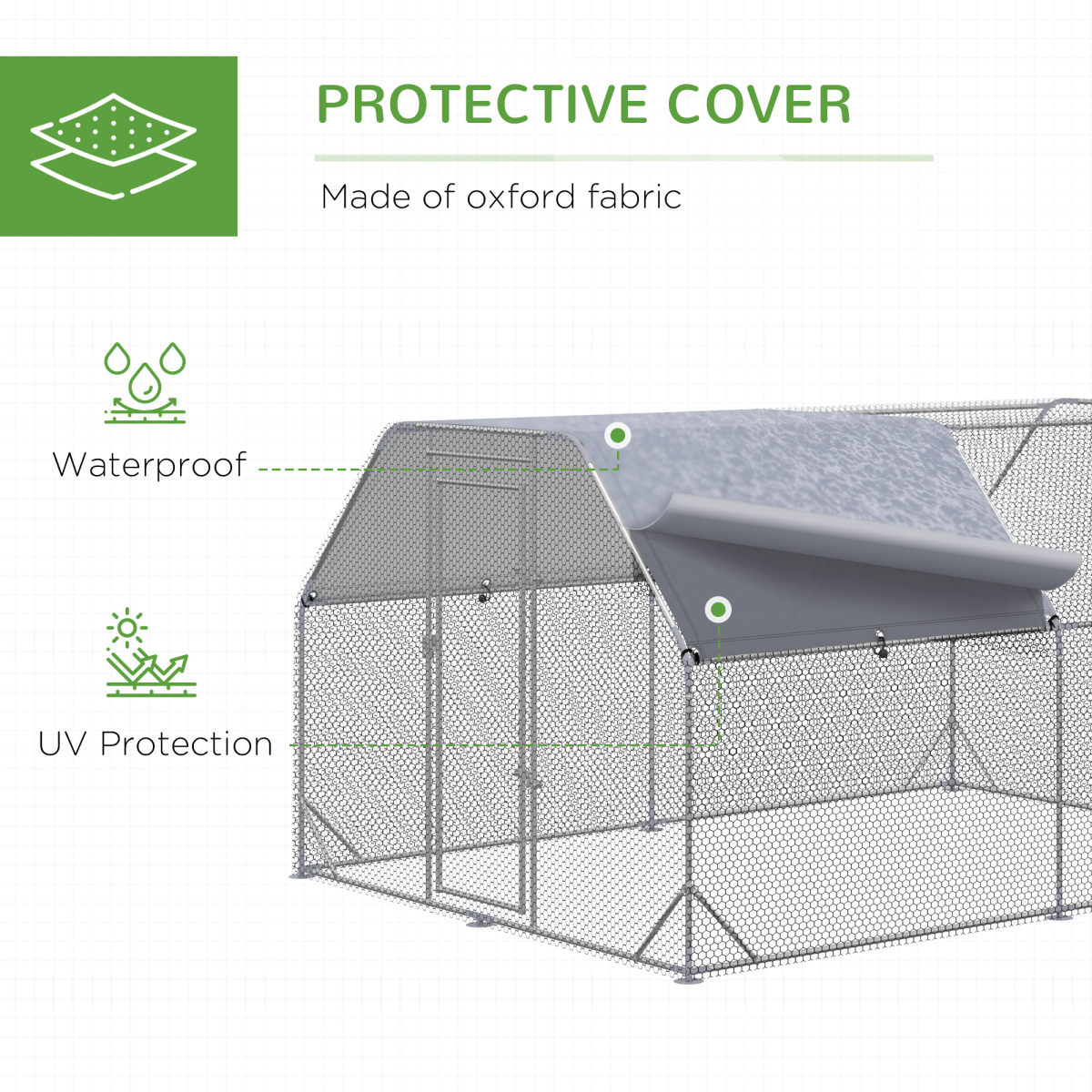 PawHut Walk-In Chicken Run with Roof Cover, Galvanised Steel Coop for 10-12 Chickens – 3.8m Hen House