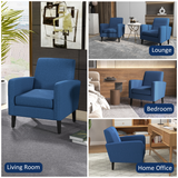 HOMCOM Compact Modern Accent Armchair with Rubber Wood Legs & Linen-Feel Upholstery – Blue