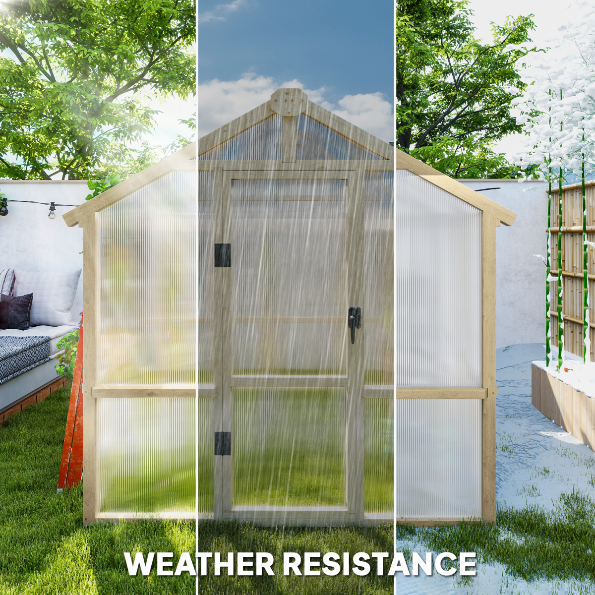 Outsunny 6.6x6ft Wooden Polycarbonate Greenhouse with Lockable Door & Top Vent, Fir Wood Frame – Brown