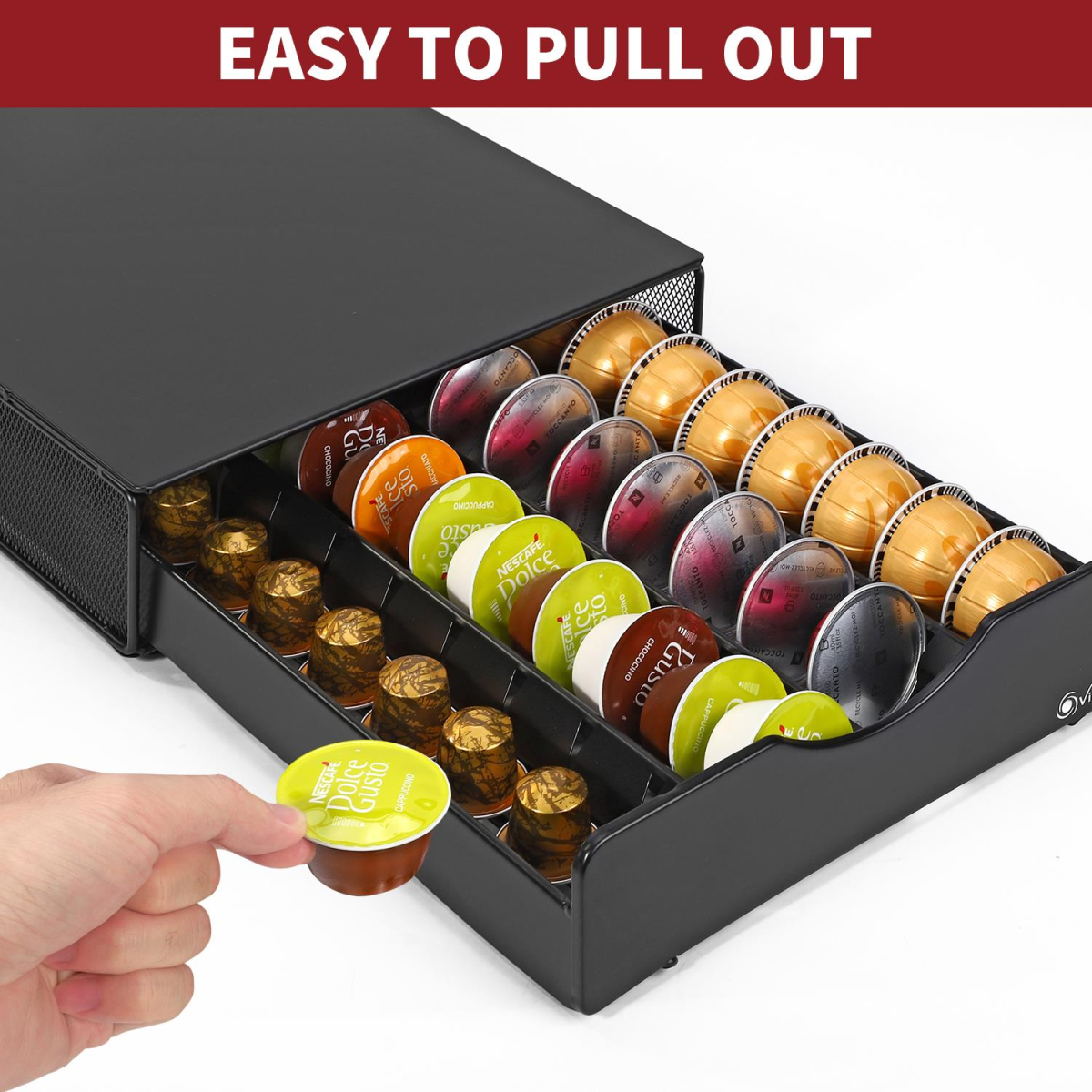 VINSANI 40 Coffee Pod Storage Drawer – Sliding Capsule Organiser for Under Your Coffee Machine