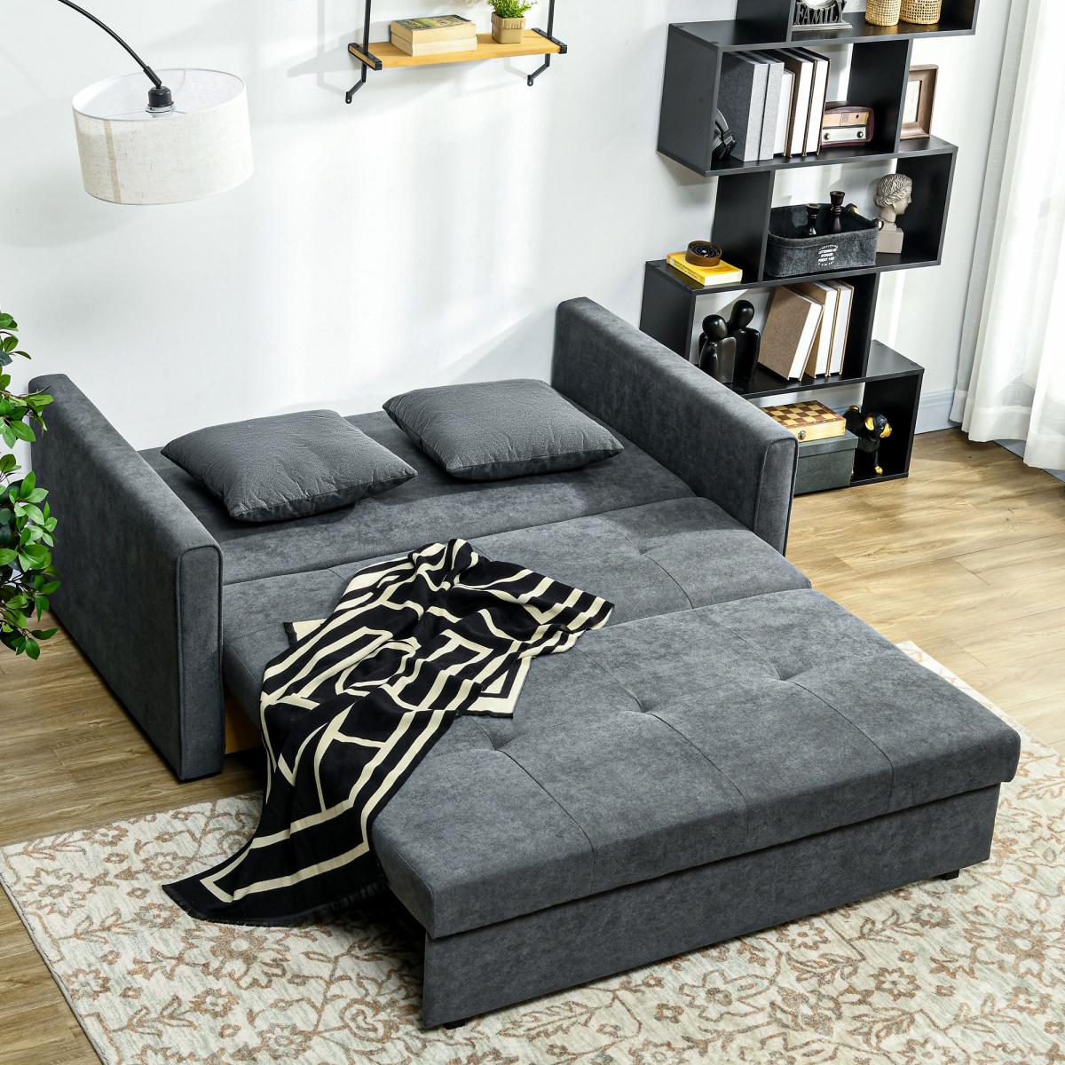 HOMCOM 2 Seater Sofa Bed with Hidden Storage & 2 Cushions – Convertible Loveseat for Guests & Small Homes