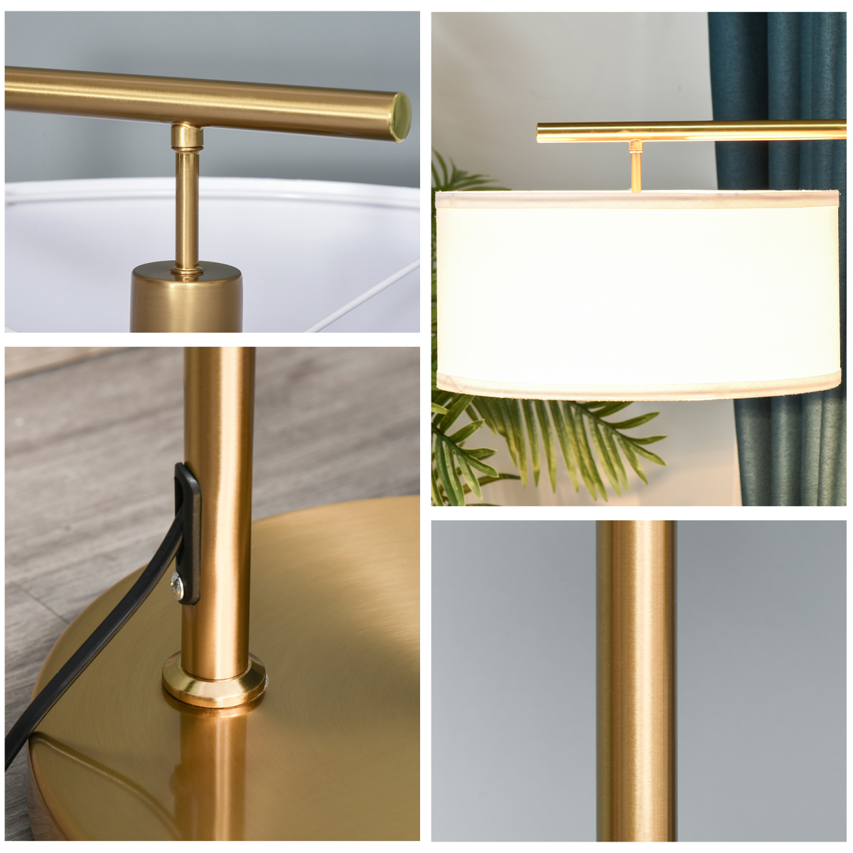 HOMCOM Floor Lamp with Linen Lampshade Round Base for Living Room Bedroom