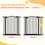 PawHut 74-87cm Adjustable Metal Pet Gate with Auto-Close & Double Lock – Safety Barrier for Doors & Stairs, Black
