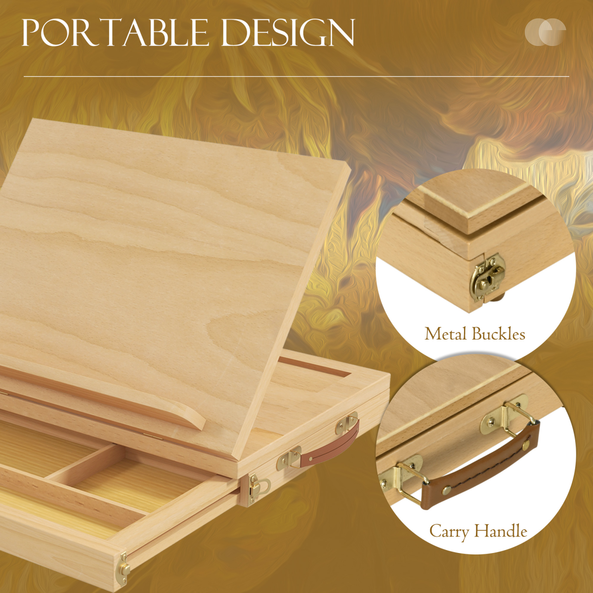 Vinsetto Wooden Table Easel Box with Storage Drawer – Portable Folding Artist Easel, Adjustable Angle
