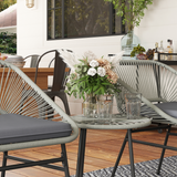 Outsunny 3-Piece Rattan Bistro Set with Cushions & Tempered Glass Table – Balcony Patio Furniture, Light Grey