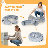 PawHut Donut Cat Play Tunnel Bed with Washable Cushion and Toy Ball – Foldable Pet Tunnel, Light Grey