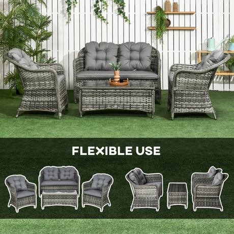 Dimension diagram of the Outsunny 4-piece rattan sofa set