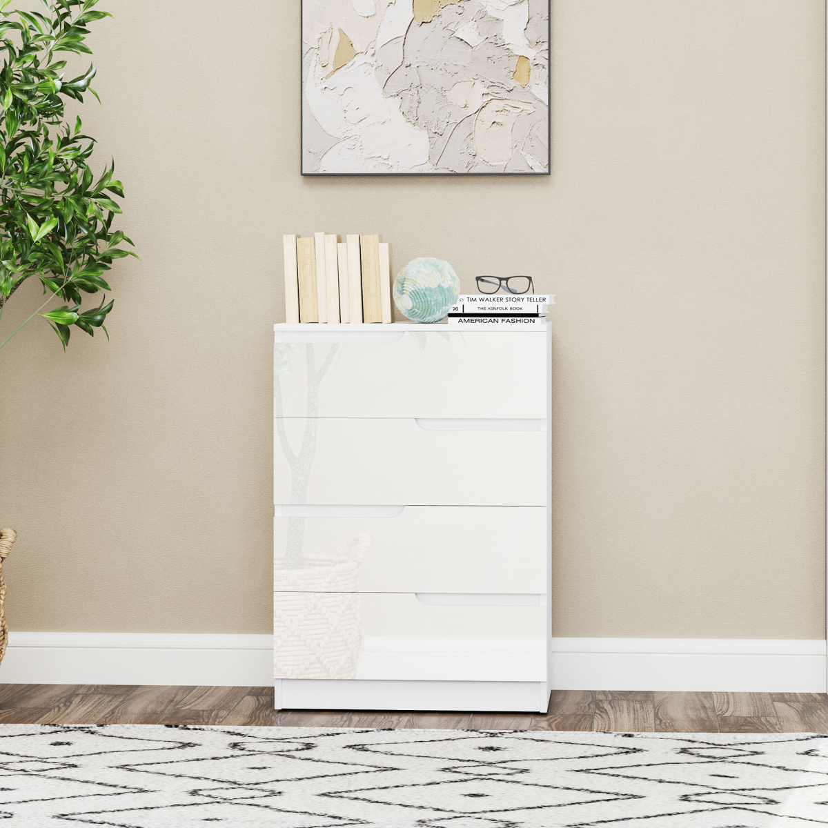 HOMCOM 4 Drawer Bedroom Chest of Drawers with Steel Runners, 60 x 40 x 85cm – White