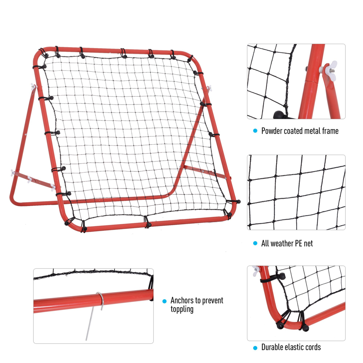 HOMCOM Football Rebounder Net with Adjustable Angle & 20 Elastic Cords – Kids & Adults Training Goal