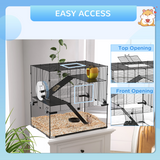 PawHut 3-Tier Hamster Cage with Deep Glass Base, Running Wheel, Food Bowl and Hut – 60 x 40 x 57cm