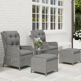 Outsunny 5-Piece Rattan Recliner Set with 2 Chairs, 2 Footstools and Glass Table – Garden Lounge, Light Grey