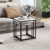 HOMCOM Nesting Coffee Tables Set of 3 with Marble-Effect Tops and Steel Frames – Sofa Side Tables, White