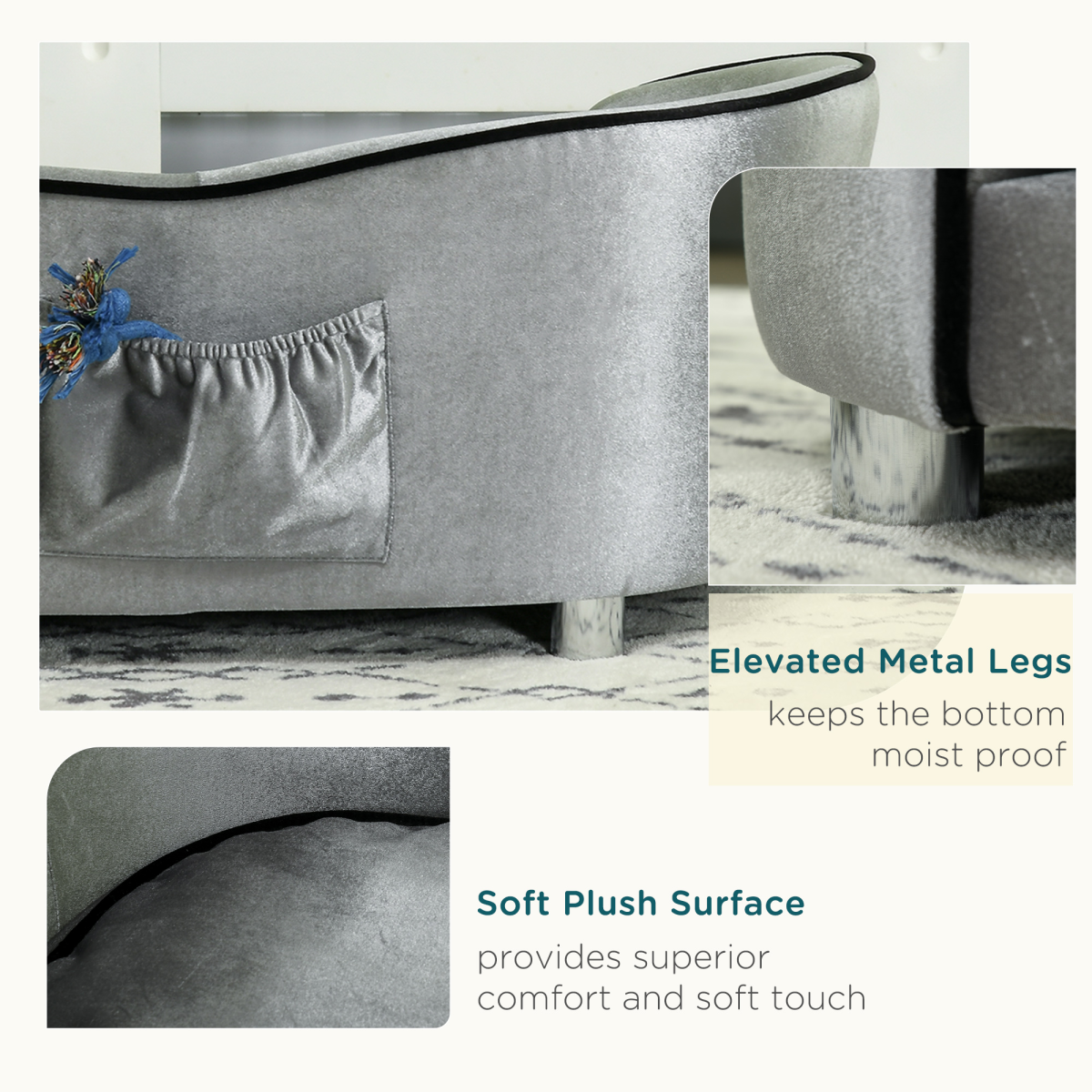Pawhut Modern Dog Sofa Bed with Removable Cushion & Storage Pocket – Pet Lounge for Small Dogs and Cats
