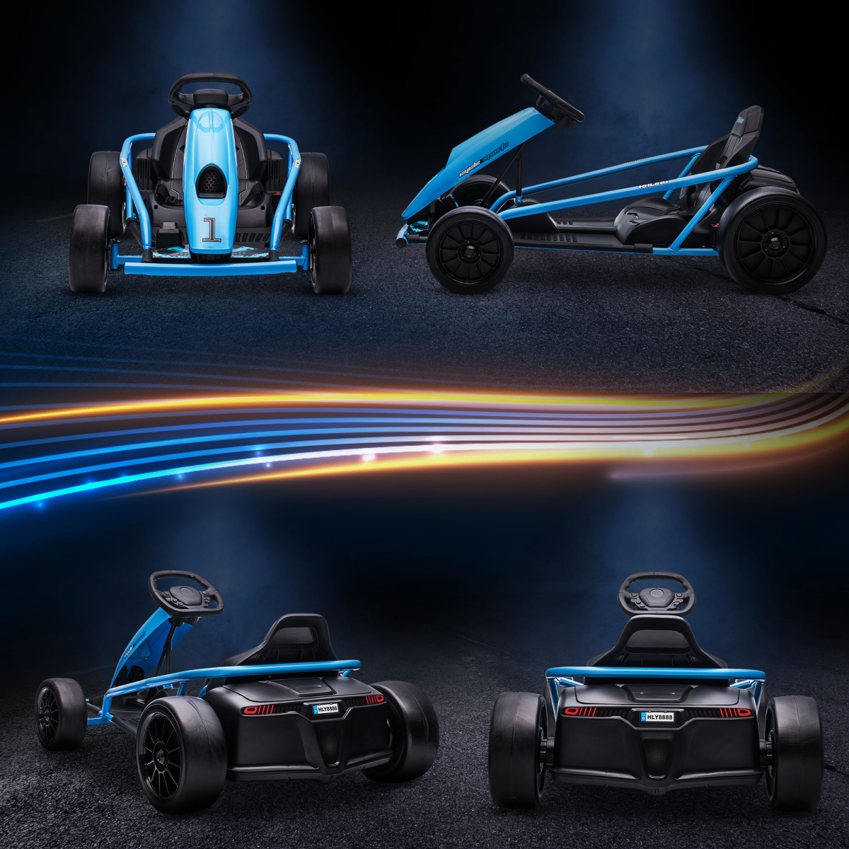HOMCOM 24V Electric Go Kart for Kids with Music, Horn & Soft Start – Drifting Ride-On, Ages 8-12, Blue