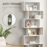 HOMCOM 6-Tier Asymmetrical Shelving Unit with Anti-Toppling Design – Display and Storage, White