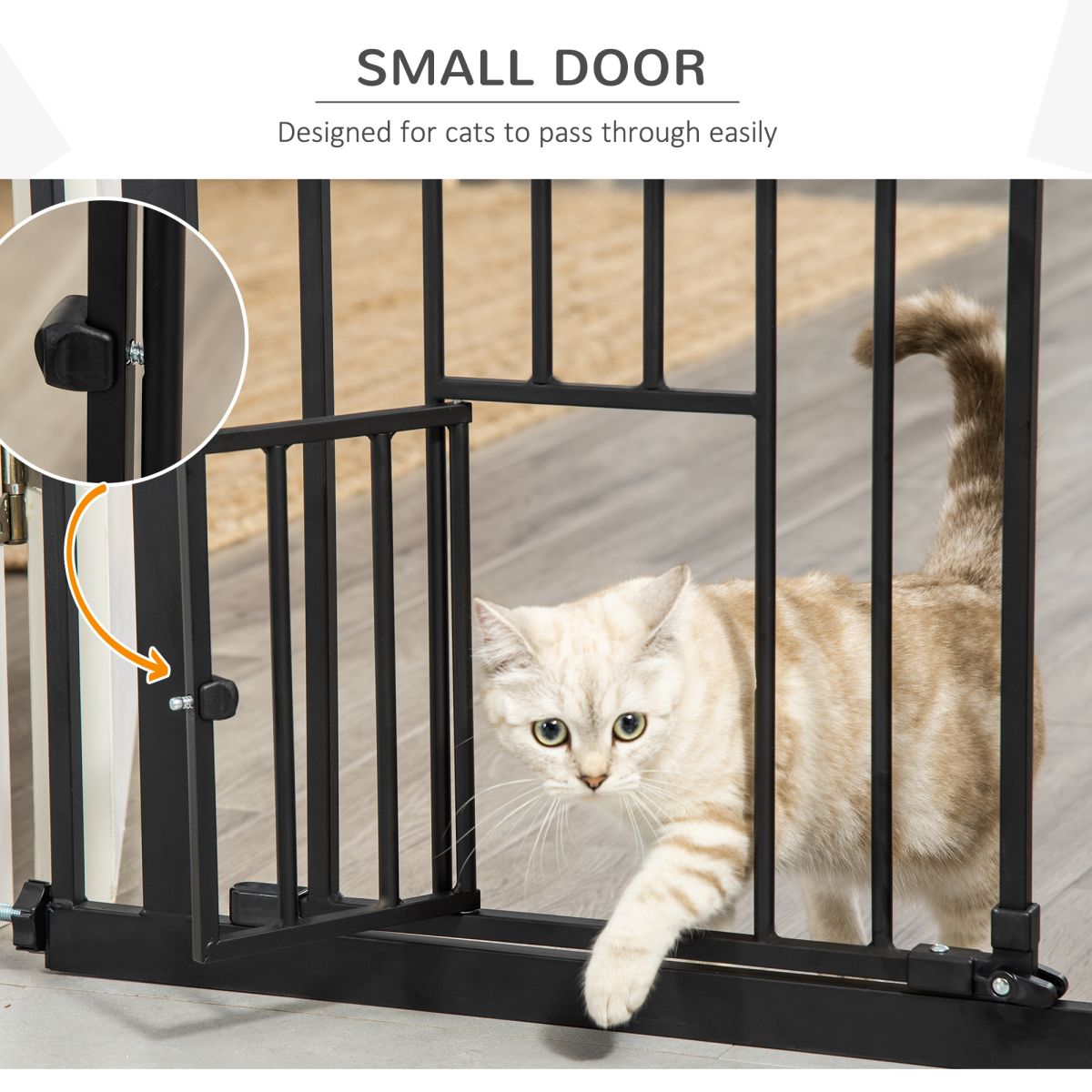 PawHut Extra Tall Auto-Close Dog Gate with Cat Door, 74–80cm – Steel Stair Gate with Rotatable Locks