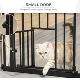 PawHut Extra Tall Auto-Close Dog Gate with Cat Door, 74–80cm – Steel Stair Gate with Rotatable Locks