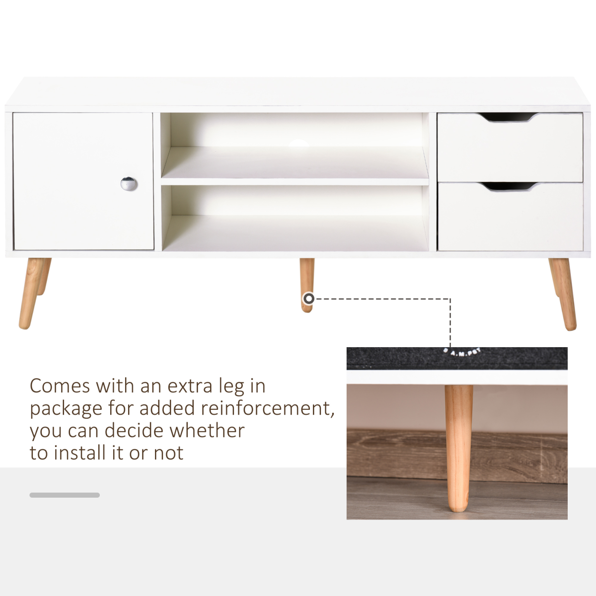 HOMCOM Scandinavian TV Stand Media Console with Open Storage Shelves – Minimalist Entertainment Unit