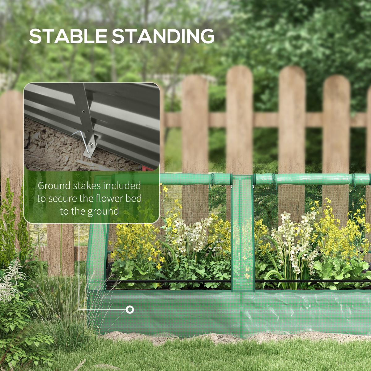 Outsunny Raised Garden Bed Planter with Mini Greenhouse Cover, Galvanised Steel Frame, Two Windows, 180 x 90cm