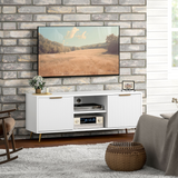HOMCOM Modern TV Stand Cabinet with Cupboards, Open Shelves & Cable Holes – Storage for TVs up to 55 Inch, White