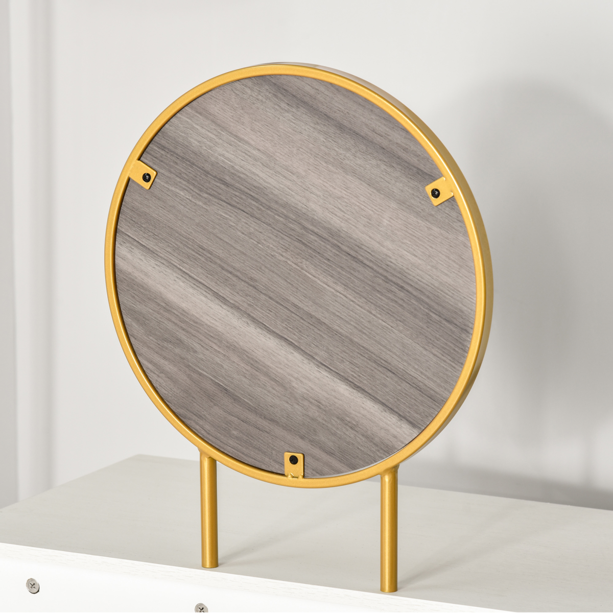 HOMCOM Modern Dressing Table with 2 Drawers and Round Mirror – Particle Board Bedroom Vanity, White