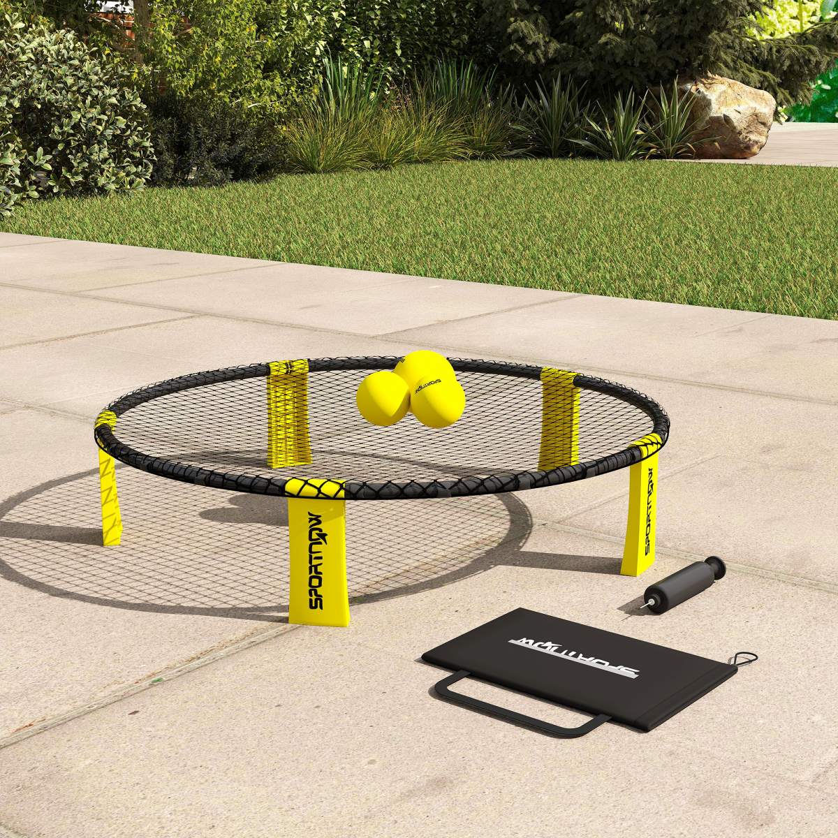 SPORTNOW Spike Ball Set with Net, 3 Balls, Pump & Carry Bag – Portable Mini Beach & Garden Game, Yellow/Black