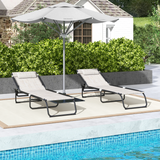 Outsunny Set of 2 Folding Beach Lounge Chairs with 4 Recline Positions & Headrest – Sun Loungers, Cream