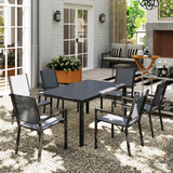 Outsunny 7 Piece Garden Dining Set with 150cm Table and 6 Stackable Chairs – Outdoor Balcony Furniture, Grey