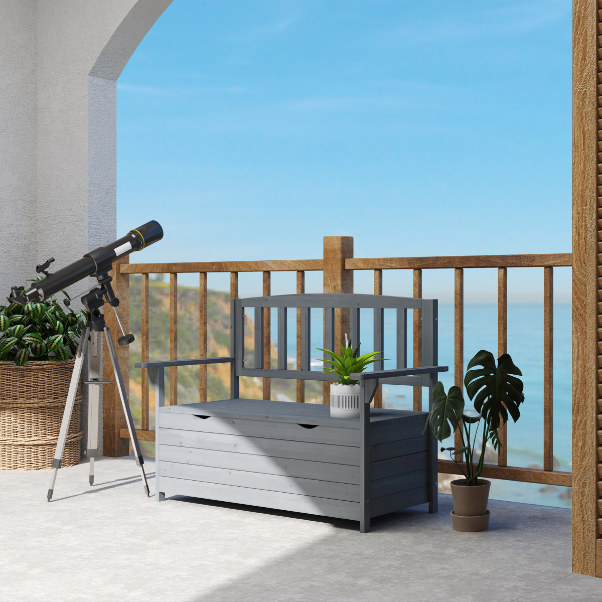 Outsunny 2-Seater Garden Storage Bench with Hidden 164L Compartment – Fir Wood Outdoor Seat, Dark Grey