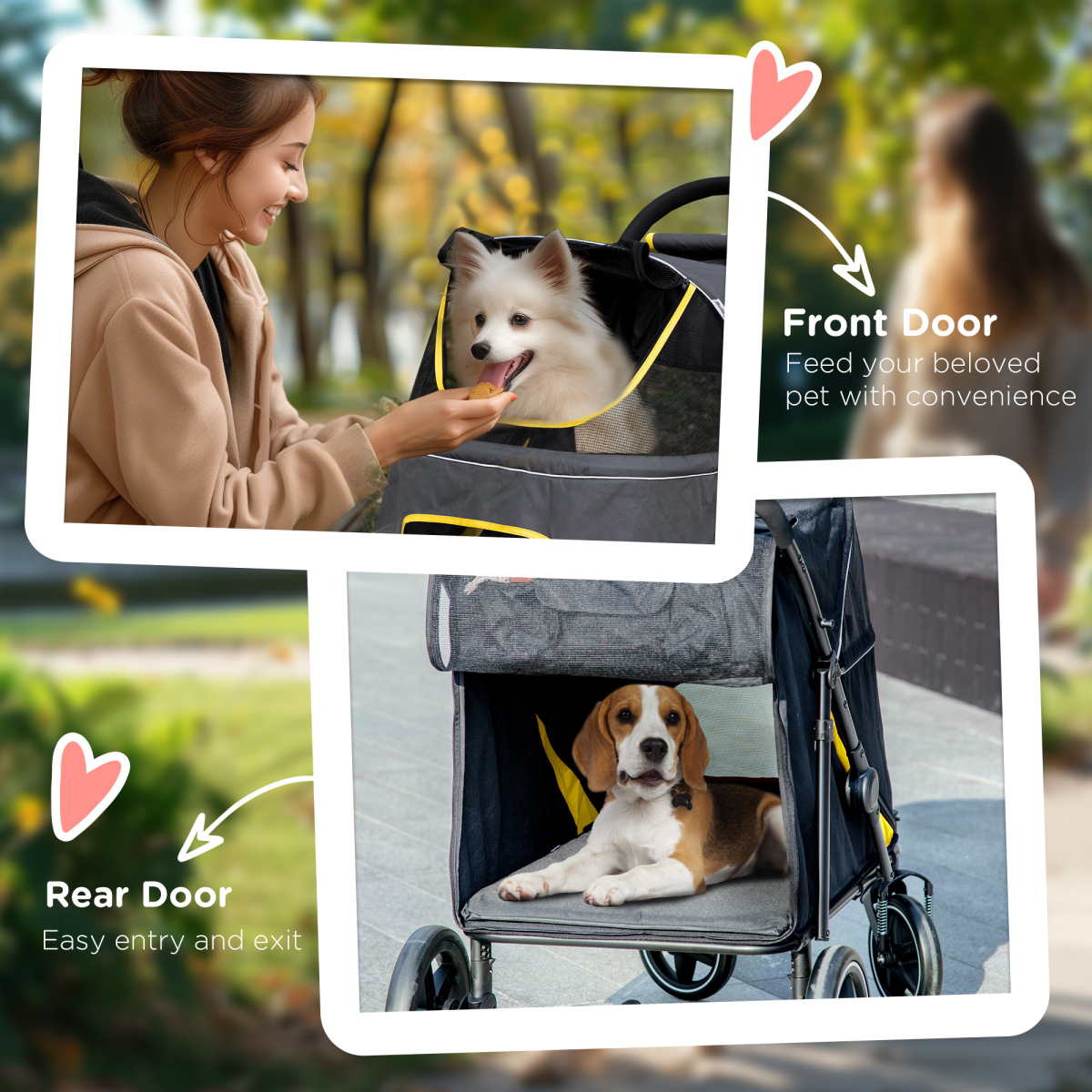 PawHut Foldable Dog Stroller with Universal Wheels, Shock Absorbers & Rear Brake – Pet Carriage, Grey