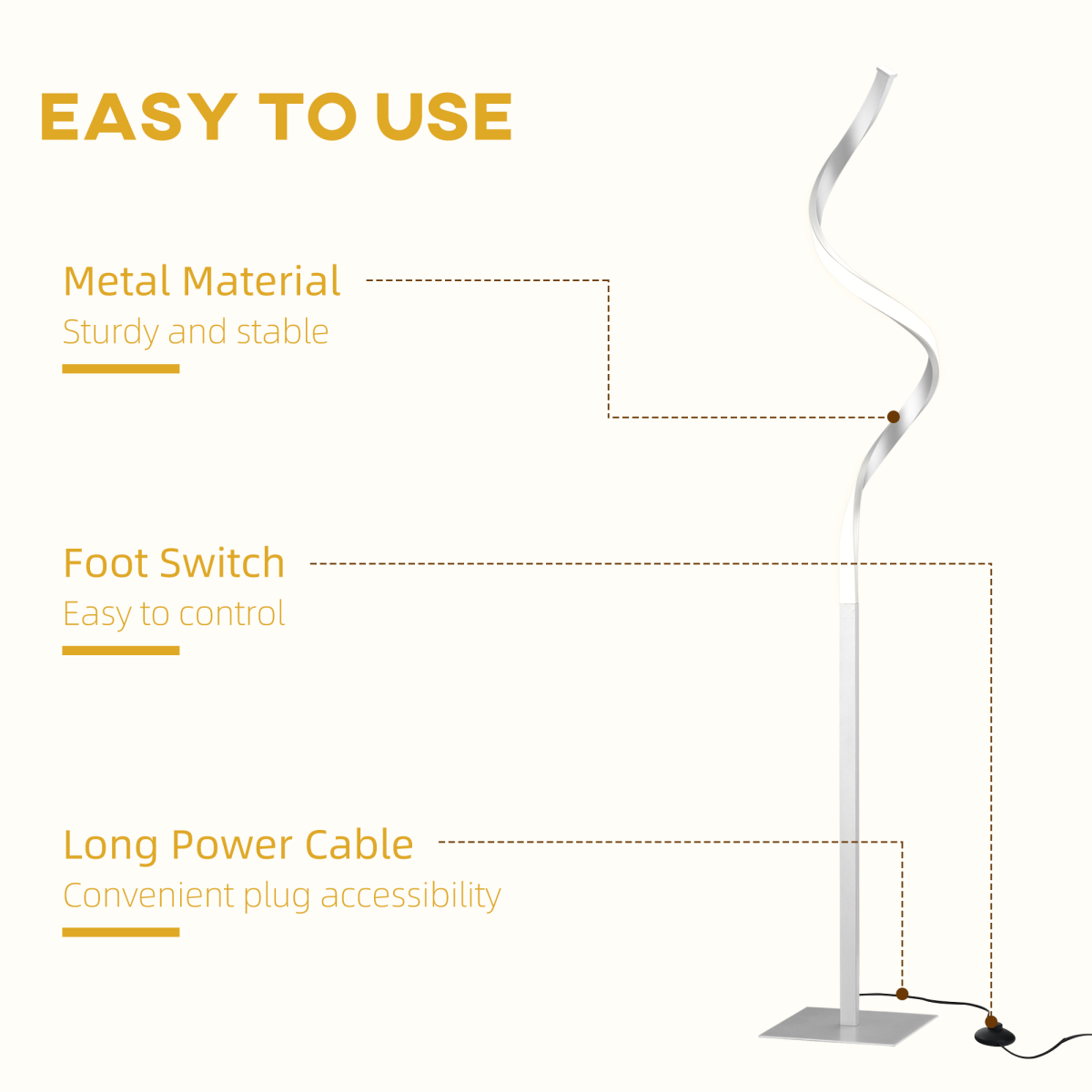 HOMCOM Spiral Floor Lamp for Living Room with 3 Adjustable Brightness, Silver