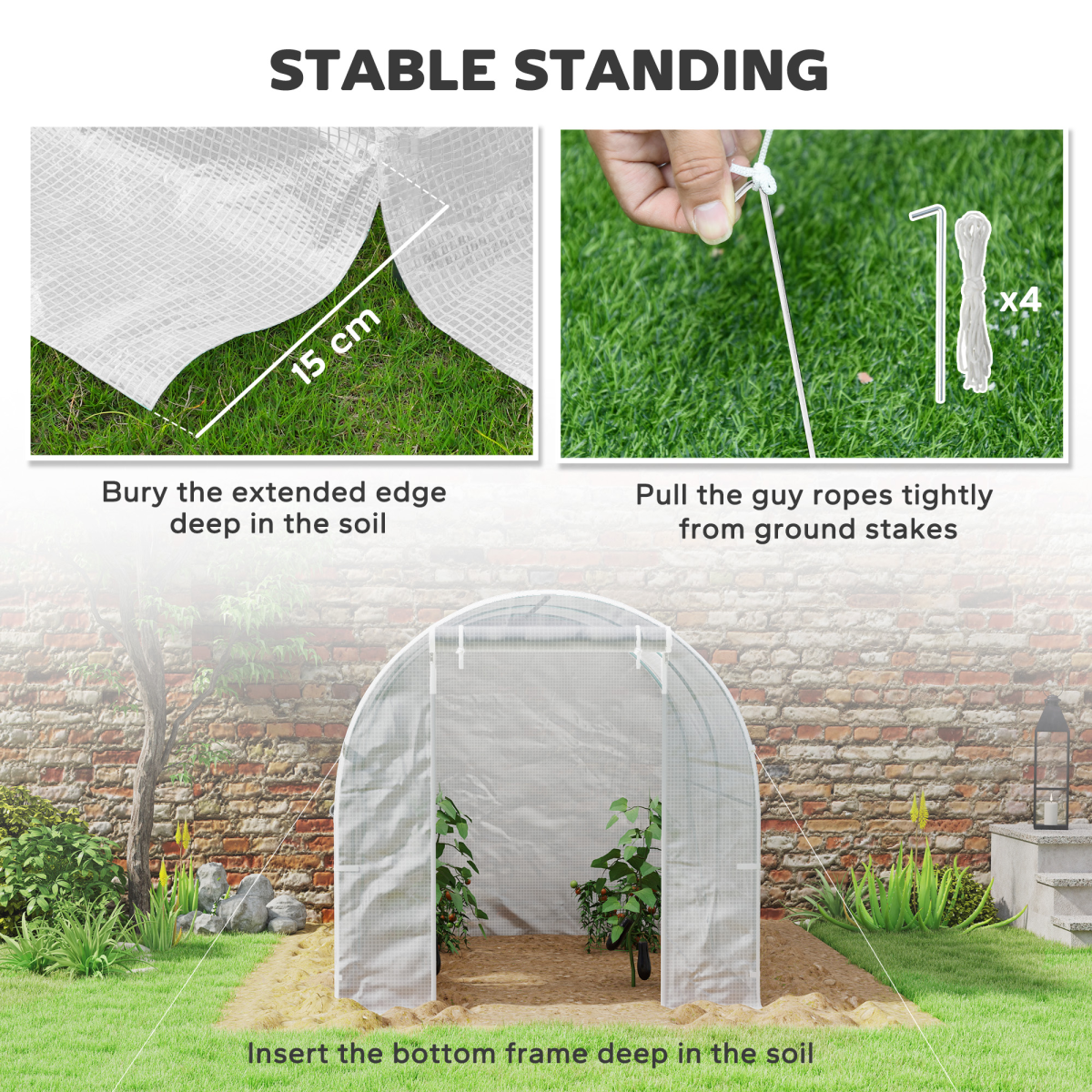 Outsunny 2 x 2.5m Polytunnel Greenhouse with Roll-Up Door and Mesh Windows, Steel Frame, PE Cover, White