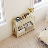 HOMCOM Narrow Console Table with 2 Fluted Drawers & Open Shelf – Slim Hallway Table, Natural