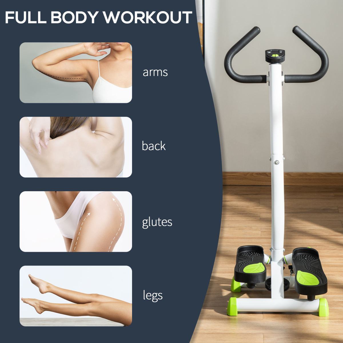 HOMCOM Adjustable Stepper with Handle & LCD Monitor – Home Aerobic Step Machine for Legs & Glutes, White