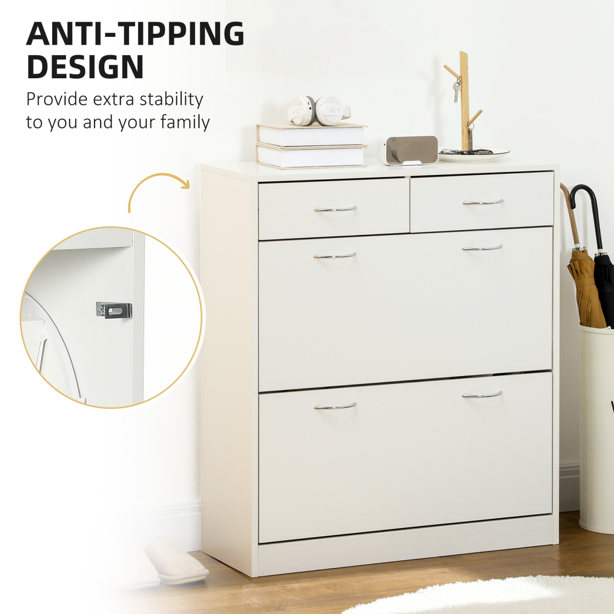HOMCOM Slim Shoe Cabinet with 2 Flip Drawers, 12 Pairs – Tall Space-Saving Hallway Storage, White