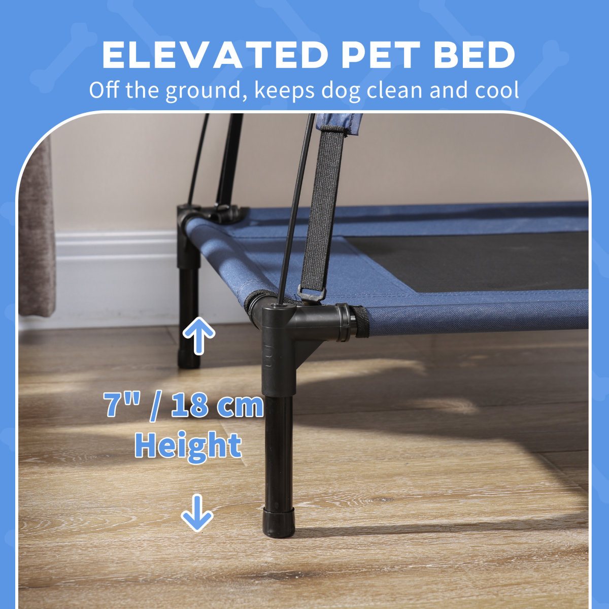PawHut 76cm Elevated Dog Bed with UV Protection Canopy & Travel Bag – Raised Cooling Pet Cot, Blue