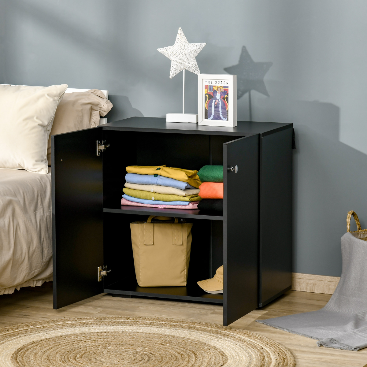 HOMCOM Freestanding Storage Cabinet with 2 Shelves – Wooden Sideboard for Bedroom or Office, Black