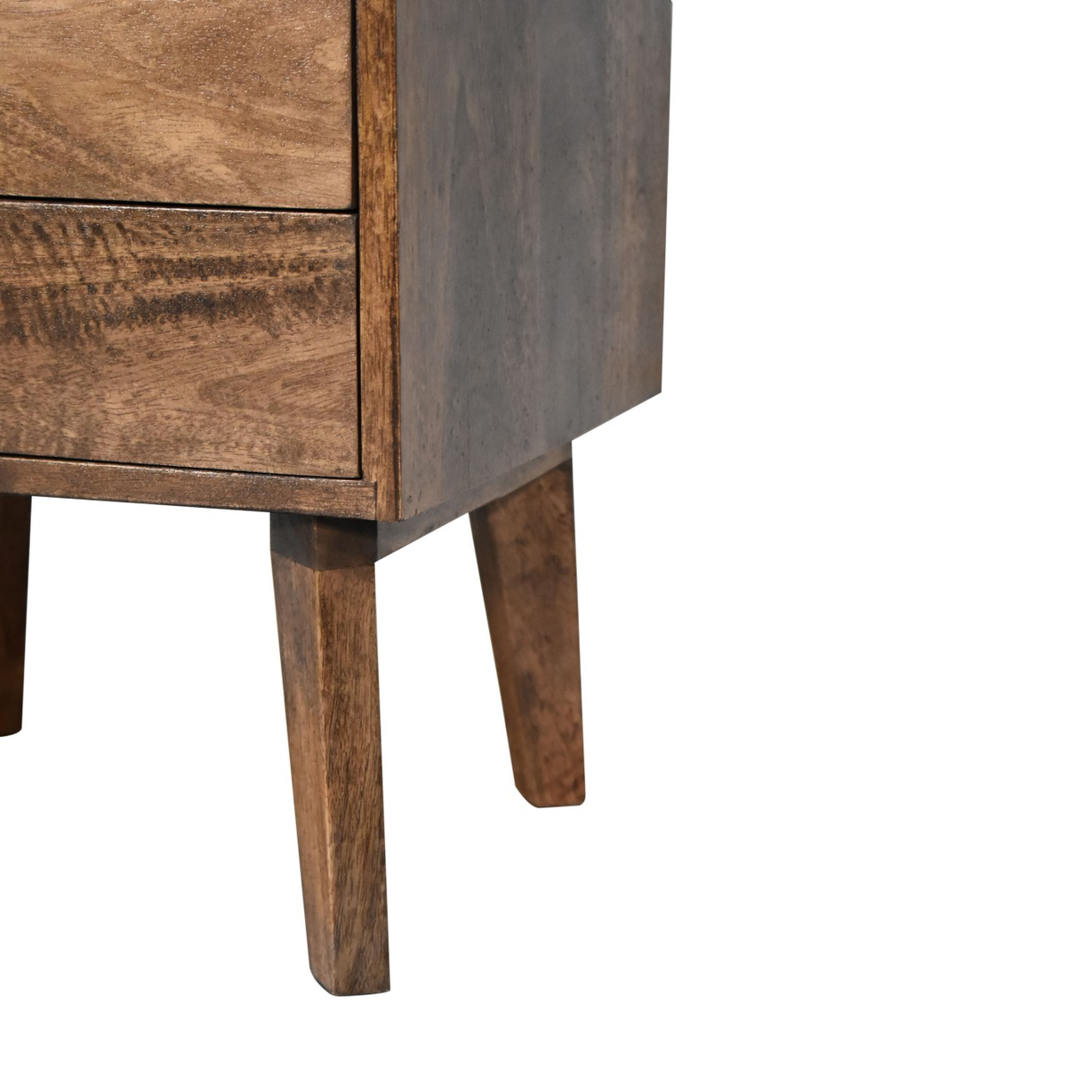 Artisan Furniture Solid Wood Platform Bedside Table with 2 Drawers and Open Slot – Nordic Legs, Brown