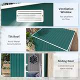 Outsunny 7 x 5ft Lean-To Galvanised Steel Garden Shed with Foundation & Sliding Door – Tool Storage, Green