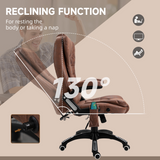 Executive Reclining Office Chair with Heated Massage, Padded Headrest & Swivel – Height Adjustable, Brown