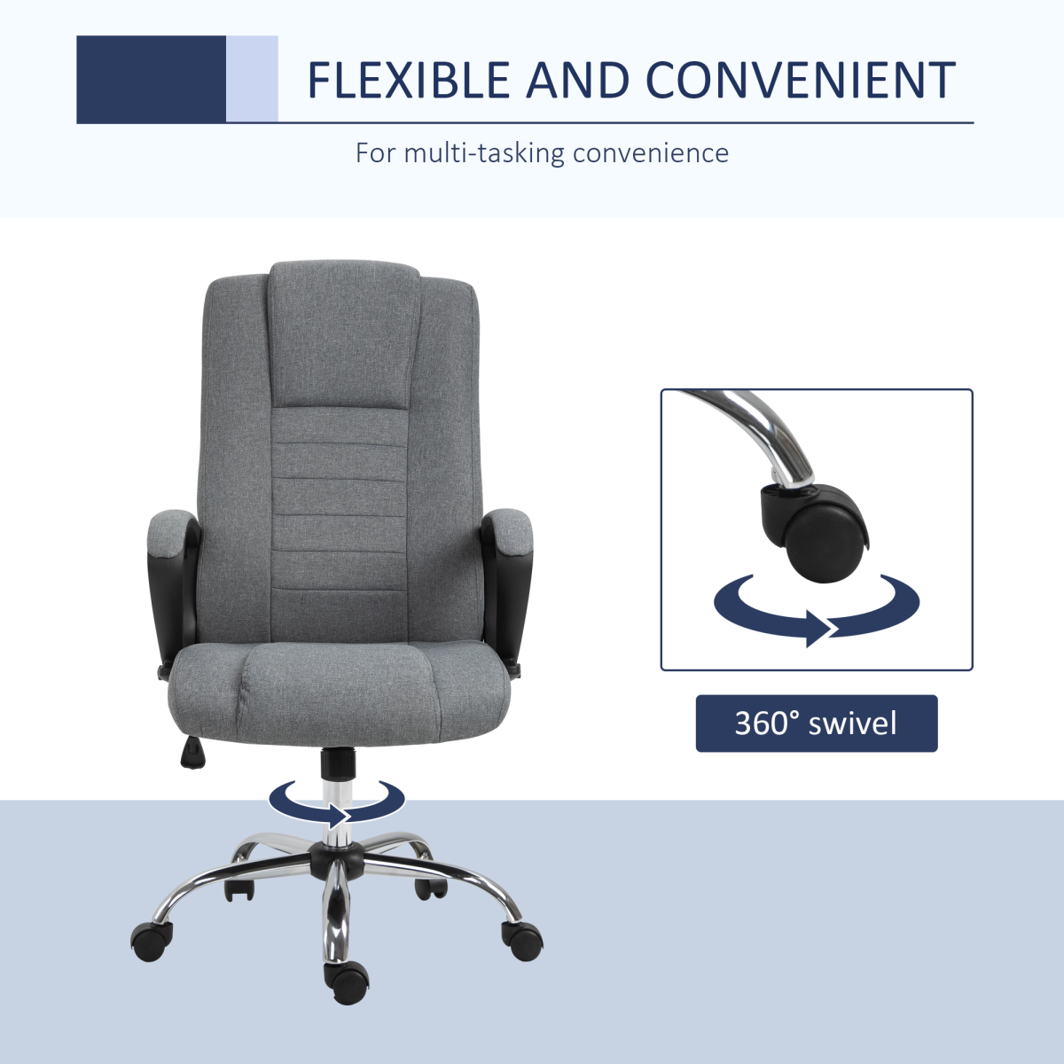High Back Linen-Look Office Chair with Wide Seat & Rocking Function, Height Adjustable – Home Office Chair, Grey