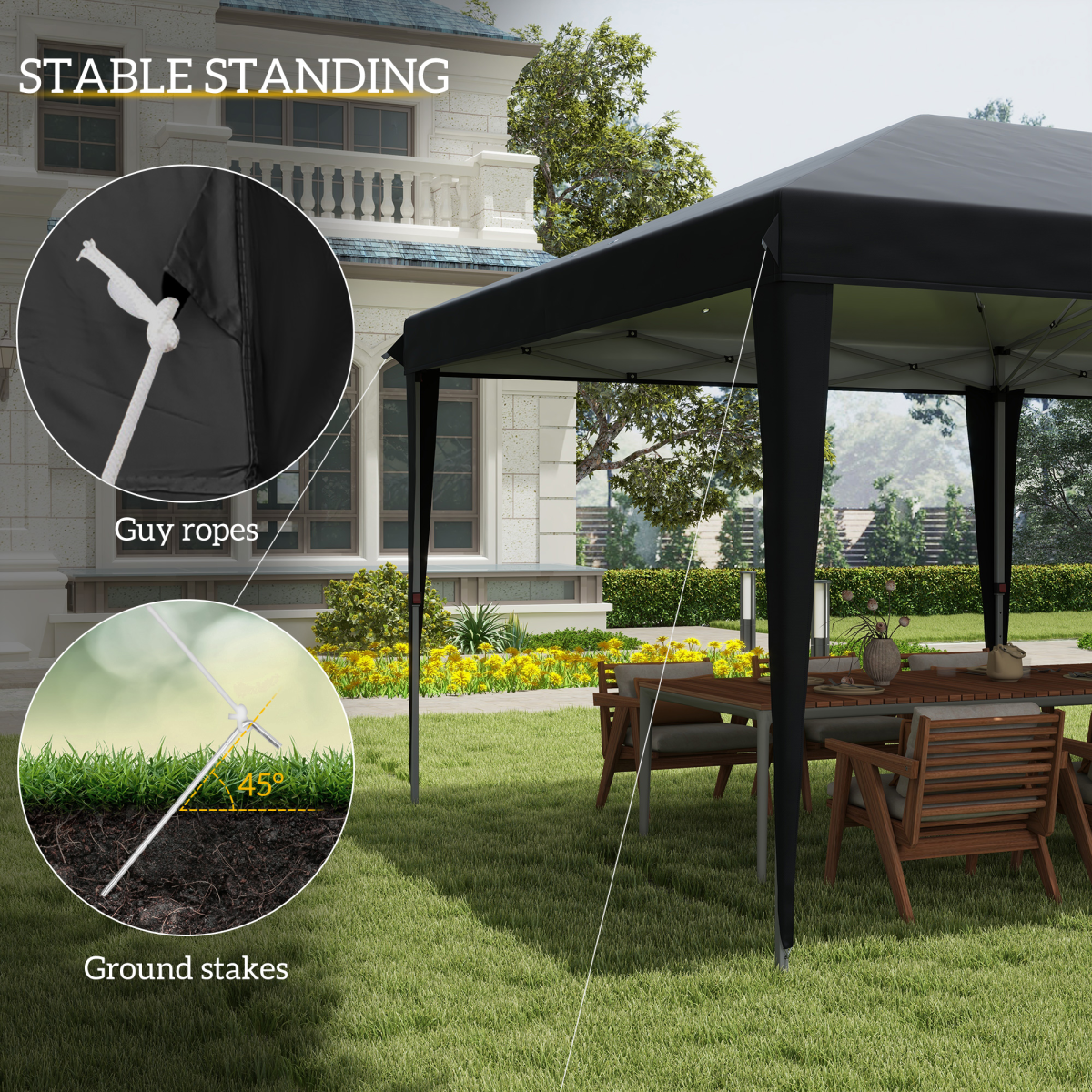 Outsunny 3 x 6m Heavy-Duty Pop Up Gazebo with Steel Frame & 3 Height Settings – Patio Party Canopy, Black