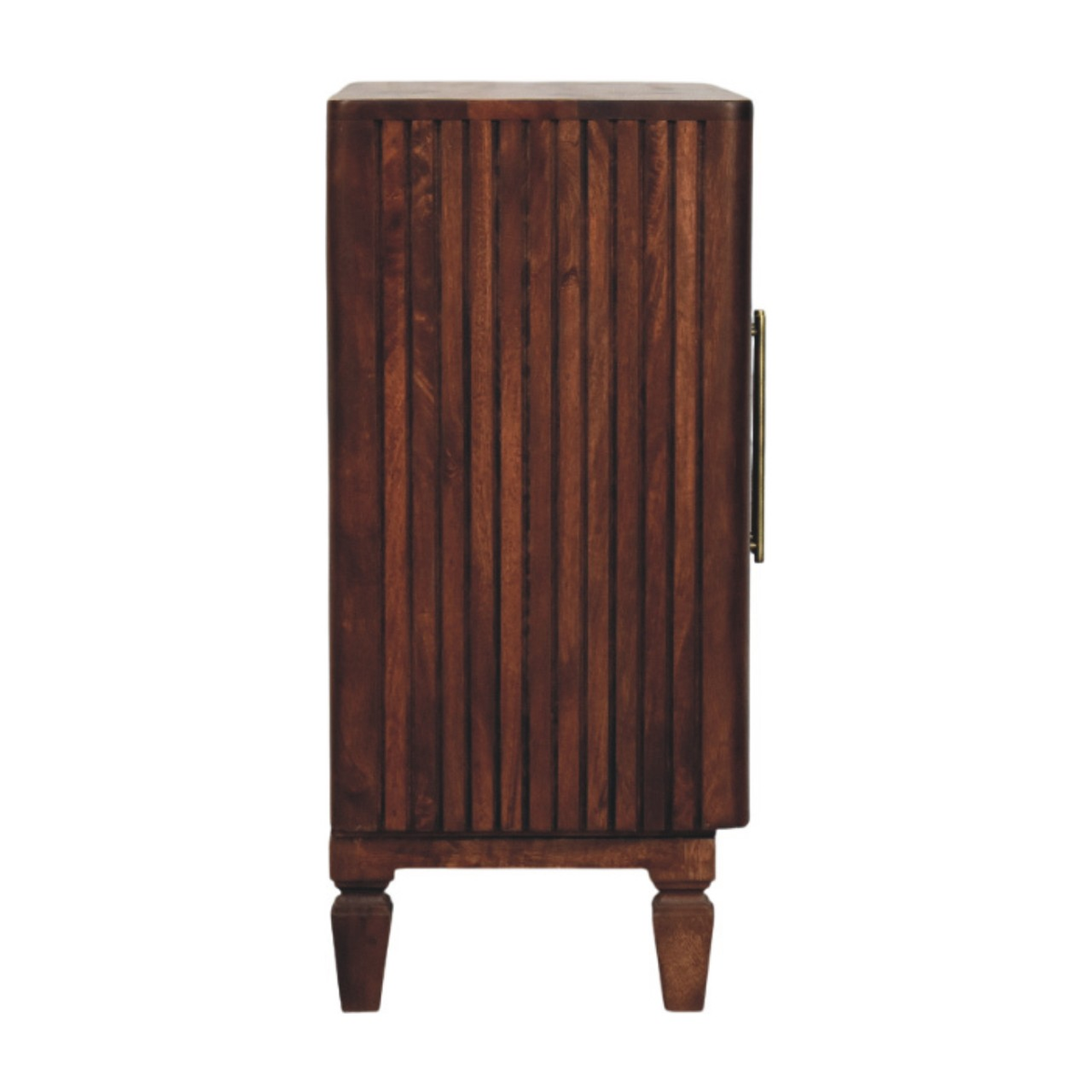 Artisan Furniture Cavallo Solid Mango Wood Cabinet with 2 Doors & Fluted Detailing – Brass Handles, Winewood Oak