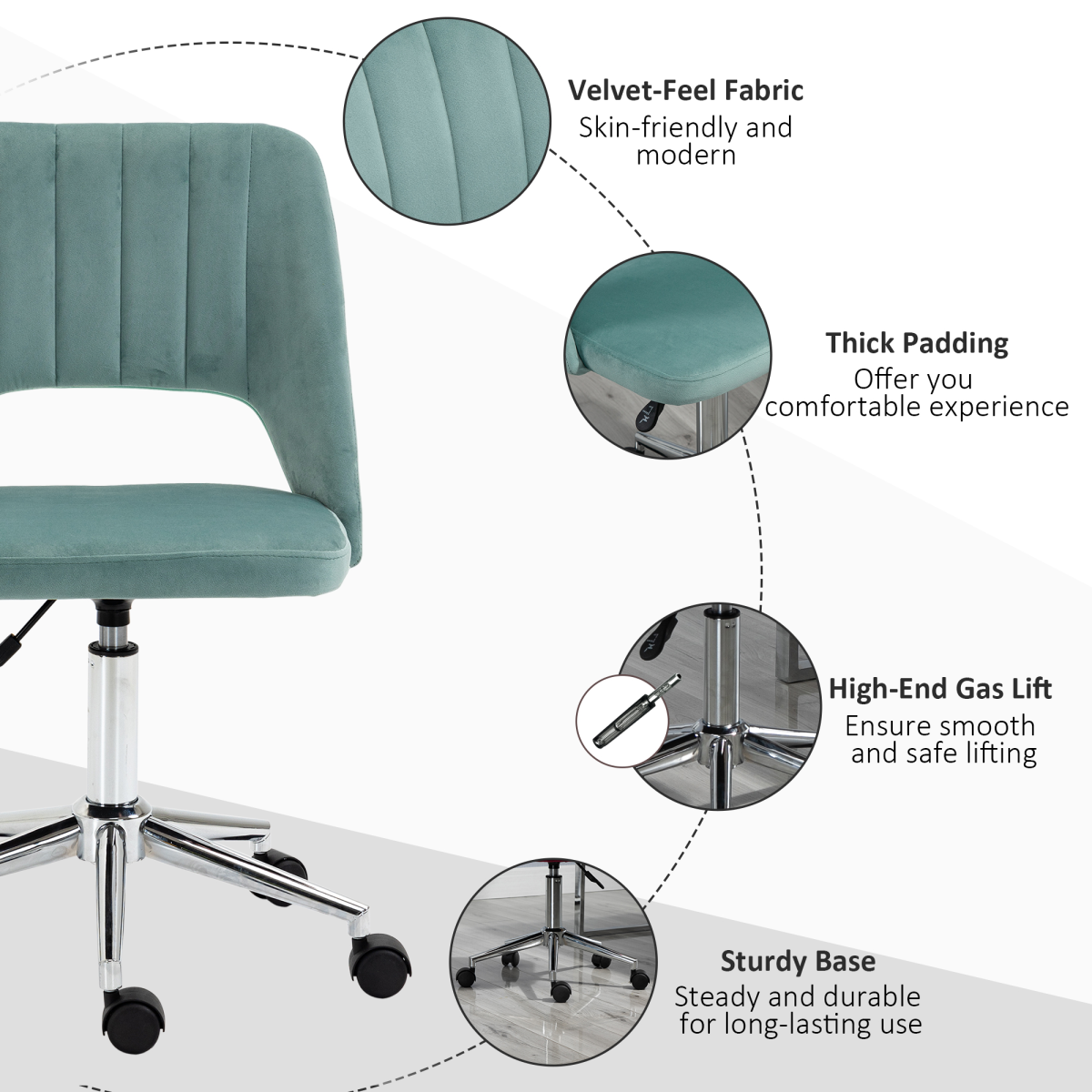 Vinsetto Swivel Office Chair with Velvet-Feel Upholstery, Scallop Shape & High Back – Home Desk Chair, Green