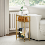 HOMCOM Slim Side Table with Three-Tier Tempered Glass Shelves – 18 cm Narrow End Table, Gold Tone